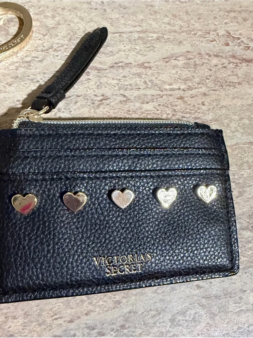 NWat Victoria's Secret Black Card Holder Keychain with Gold Heart Accents